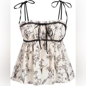 Floral Print Women's Top - Cream and Black